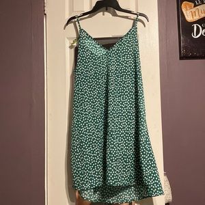 Green spaghetti strap dress with white flowers